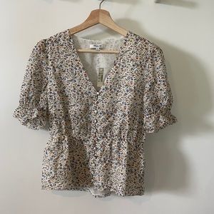Madewell Silk V-Neck Peplum Popover Top Floral
